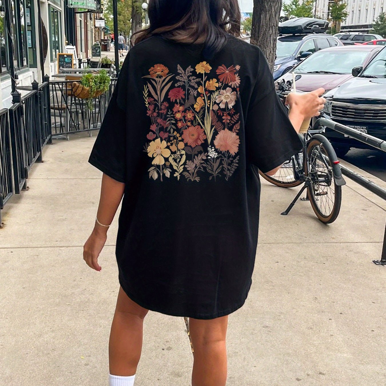 Floral Print Crew Neck Tee Dress, Casual Short Sleeve Dress For Spring & Summer, Women's Clothing