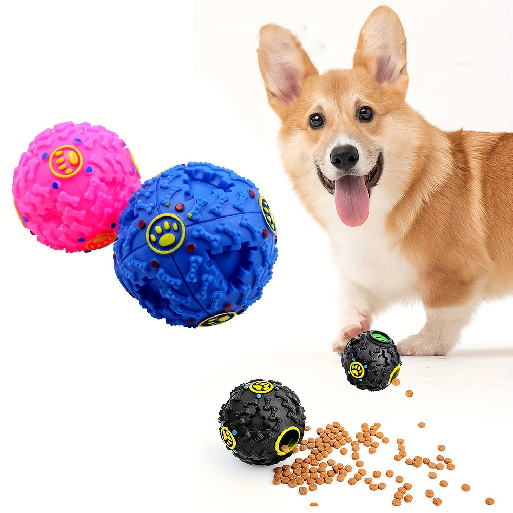 Interactive Dog Chew Toy Ball with Treat Dispenser - Durable Food-Dispensing Squeaky Toy for Teething Puppies & Dental Health, All Breeds, Black with Green & Yellow Patterns, Plastic Material