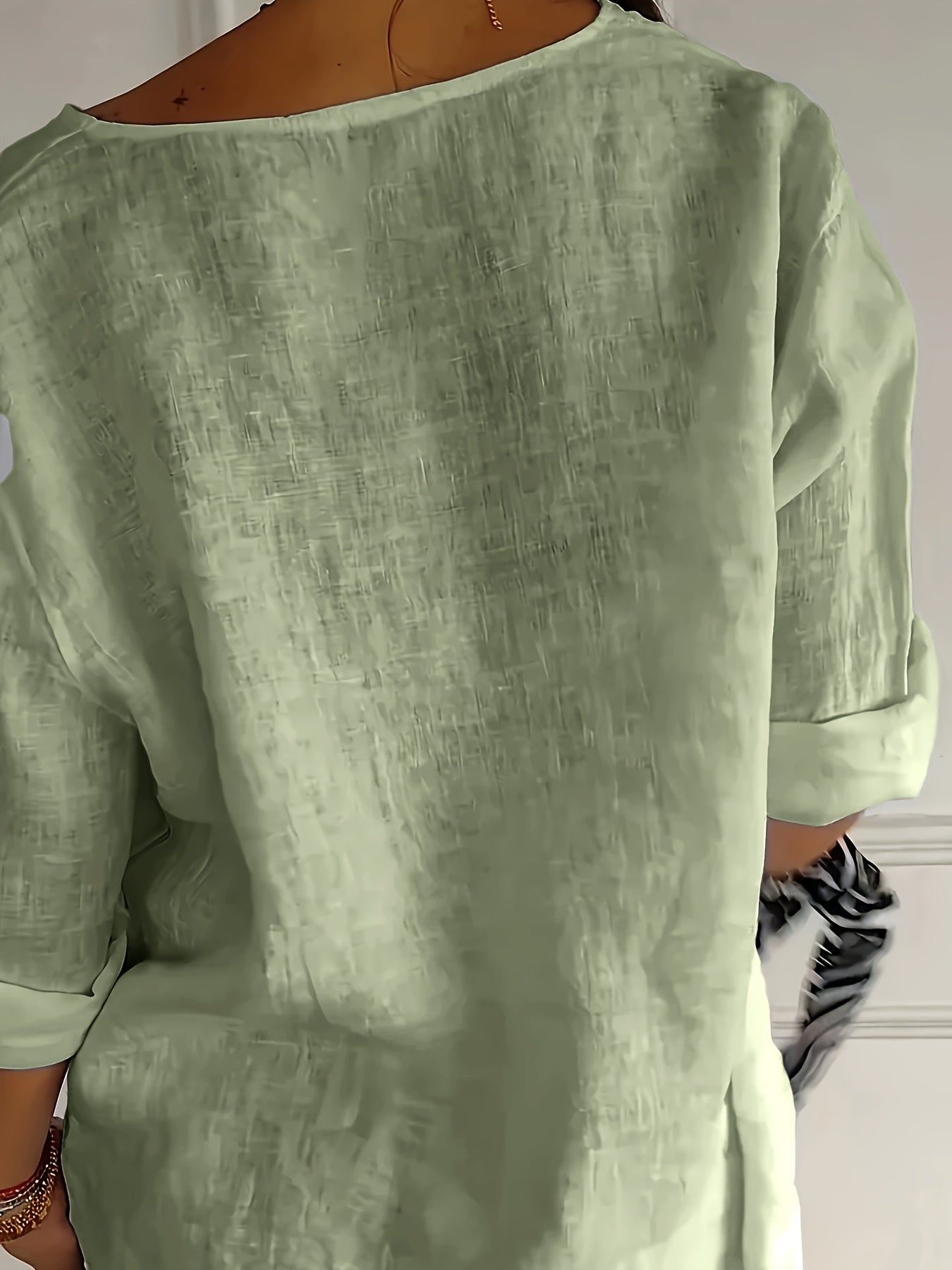 Women's Mint Green Button-Up Blouse - Loose Fit Non-Stretch Shirt, Elegant Casual Button Front for Everyday, Office, Vacation - Breathable All-Season Top, Versatile Shirt, Round Neckline, Durable Construction, Stylish Shirt,