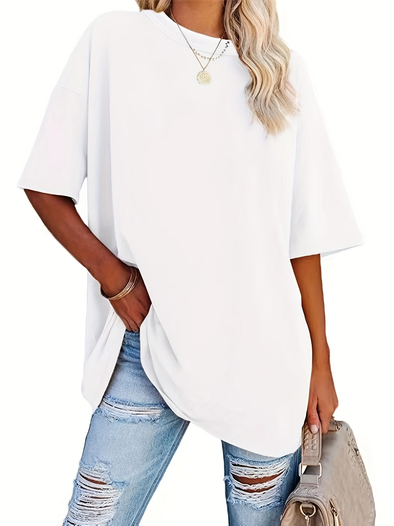 Round Neck Casual T-Shirt, Short Sleeves Loose Fit Basic Sports Tee, Women's Activewear