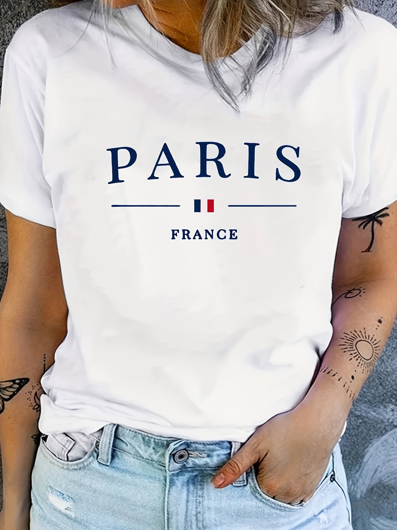 Women's PARIS Print T-Shirt, Casual Style Summer Top, Fashionable Short-Sleeve Sporty Tee