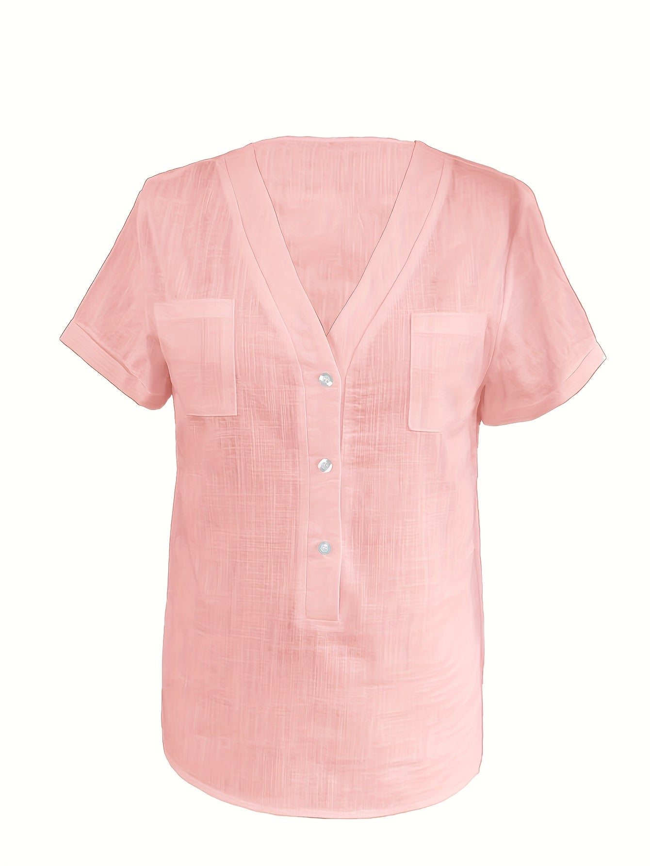 Women's Casual Blouse - Soft Pink Everyday shirt, Button-Front Placket, Non-Stretch Fabric for Office, Brunch, Lounge - Machine Washable All-Season Women's Blouse, Office Attire, Textured Fabric, Comfortable Wear, Versatile T