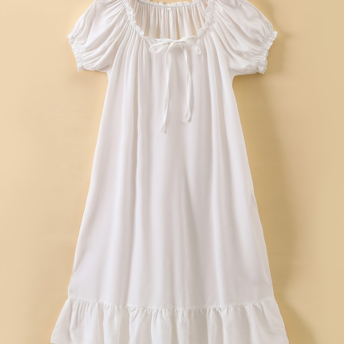 Romantic Lace Trim Princess Nightdress - Soft, Sweet, and Cute V-Neck Ruffle Hem Sleep Dress for Women - Comfortable, Breathable, and Relaxed Fit Sleepwear & Dresses for a Good Night's Sleep