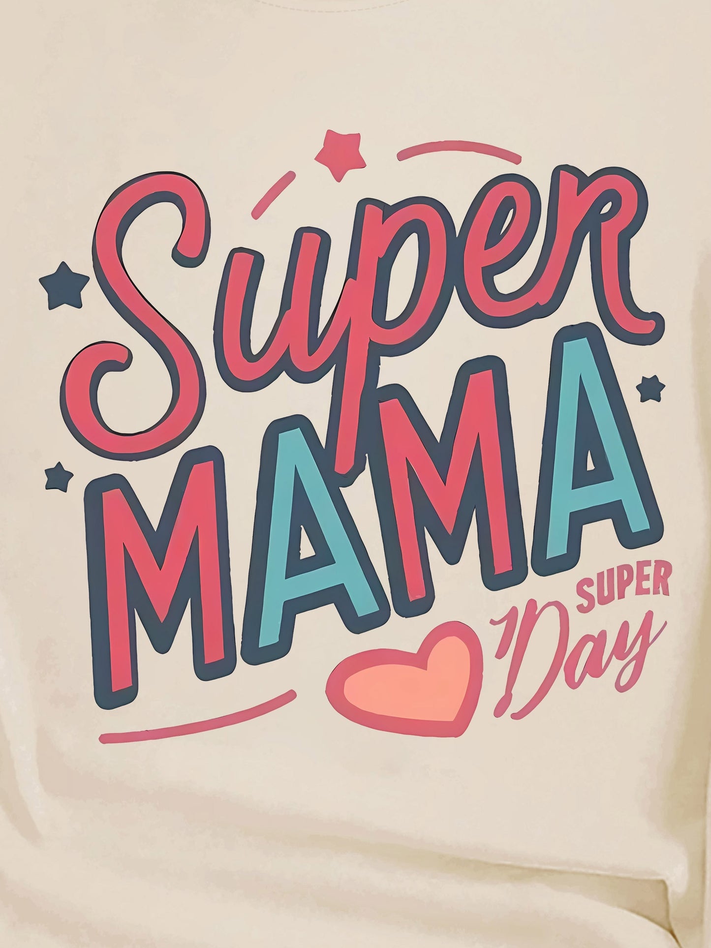 Super Mama Vintage T-Shirt - Mother's Day Casual Round Neck Short Sleeve Tee