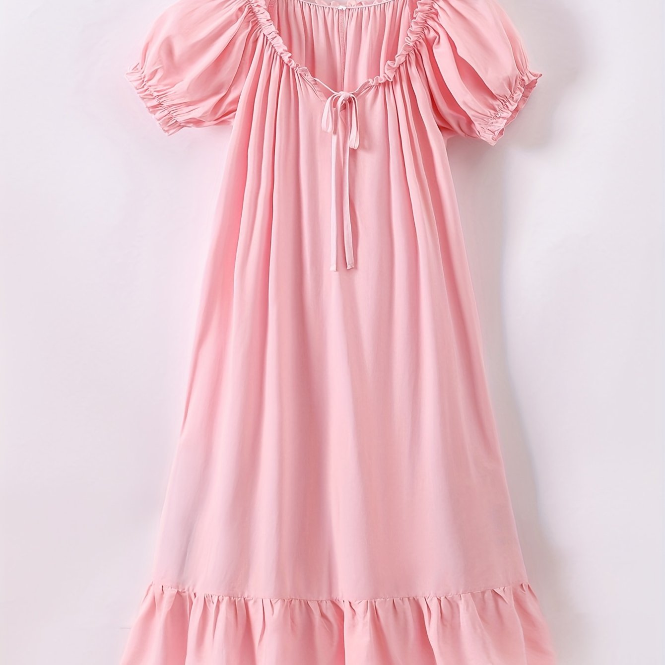 Romantic Lace Trim Princess Nightdress - Soft, Sweet, and Cute V-Neck Ruffle Hem Sleep Dress for Women - Comfortable, Breathable, and Relaxed Fit Sleepwear & Dresses for a Good Night's Sleep