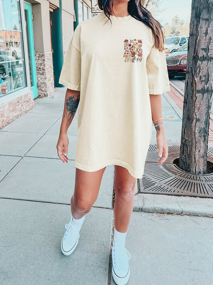 Floral Print Crew Neck Tee Dress, Casual Short Sleeve Dress For Spring & Summer, Women's Clothing
