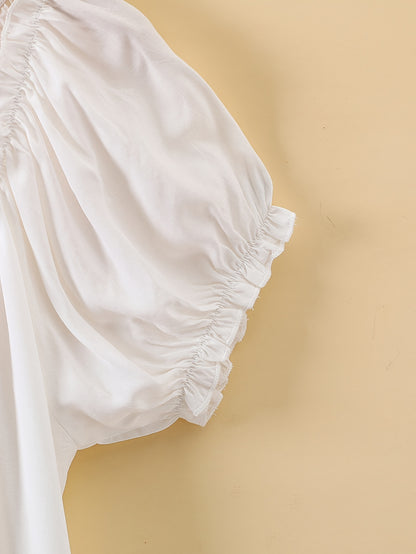 Romantic Lace Trim Princess Nightdress - Soft, Sweet, and Cute V-Neck Ruffle Hem Sleep Dress for Women - Comfortable, Breathable, and Relaxed Fit Sleepwear & Dresses for a Good Night's Sleep