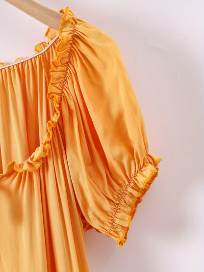Romantic Lace Trim Princess Nightdress - Soft, Sweet, and Cute V-Neck Ruffle Hem Sleep Dress for Women - Comfortable, Breathable, and Relaxed Fit Sleepwear & Dresses for a Good Night's Sleep