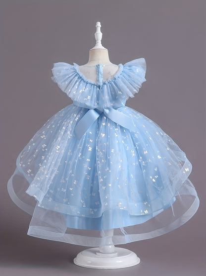 Beautiful Butterfly Ruffle Mesh Tutu Dress - Elegant Girls' Party Dresses for Birthday Gifts - Stylish Solid Colors, Ruffled Design, and Flowy Mesh Fabric