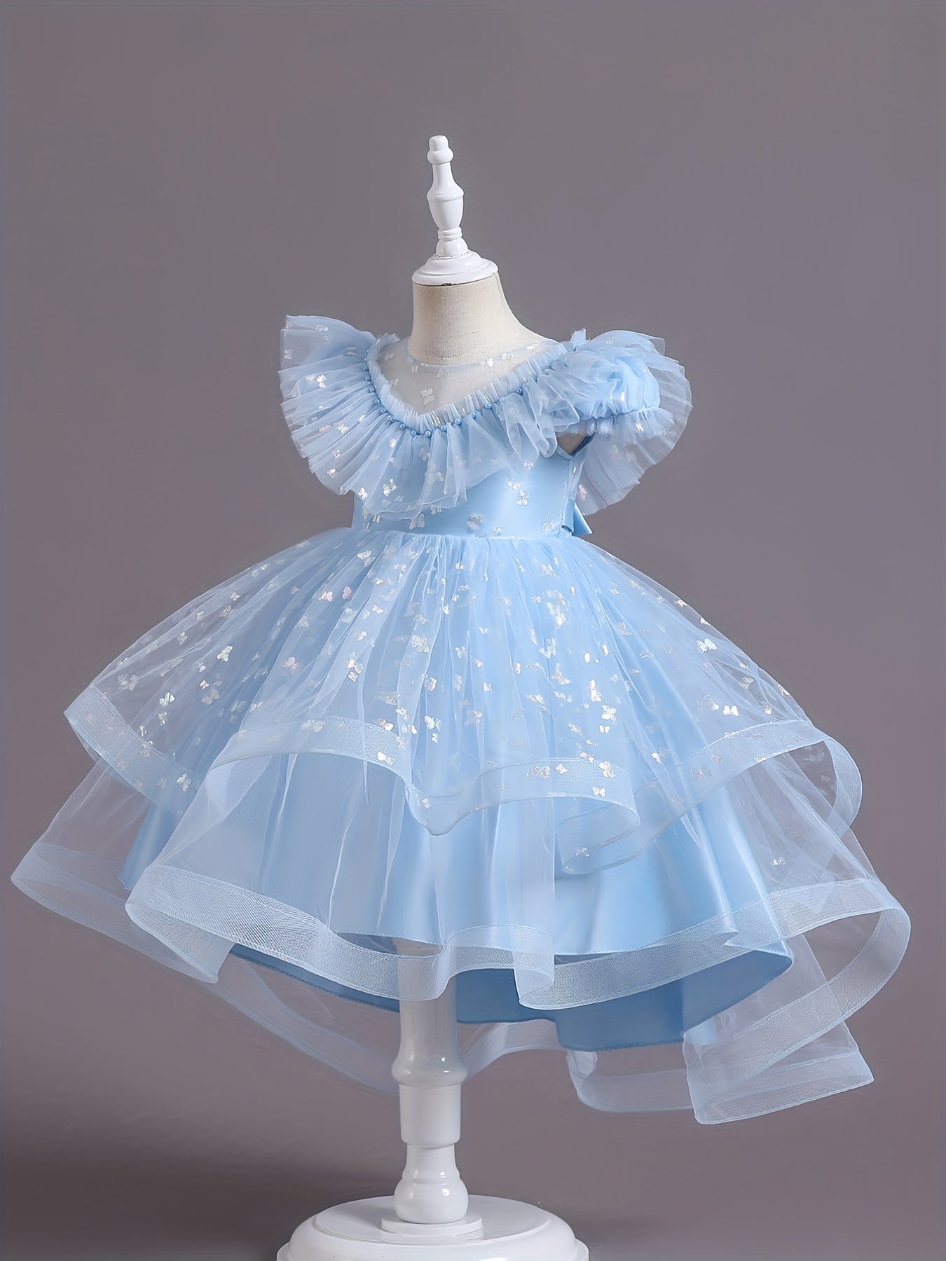 Beautiful Butterfly Ruffle Mesh Tutu Dress - Elegant Girls' Party Dresses for Birthday Gifts - Stylish Solid Colors, Ruffled Design, and Flowy Mesh Fabric