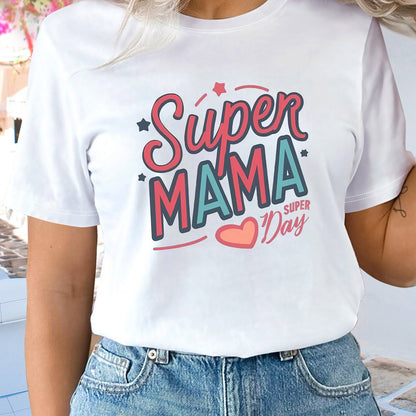 Super Mama Vintage T-Shirt - Mother's Day Casual Round Neck Short Sleeve Tee