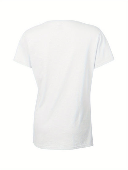 Chic Typographic Womens Tee - Comfy Cotton Crew Neck, Versatile Casual Spring & Summer Top