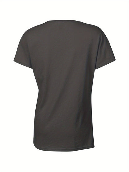 Chic Typographic Womens Tee - Comfy Cotton Crew Neck, Versatile Casual Spring & Summer Top