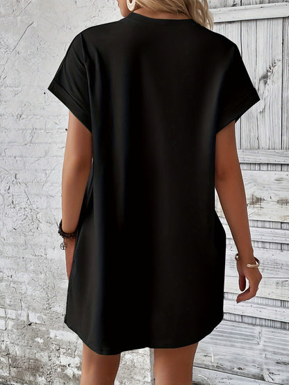 Eye Print Tee Dress, Batwing Sleeve Crew Neck Casual Dress For Summer & Spring, Women's Clothing