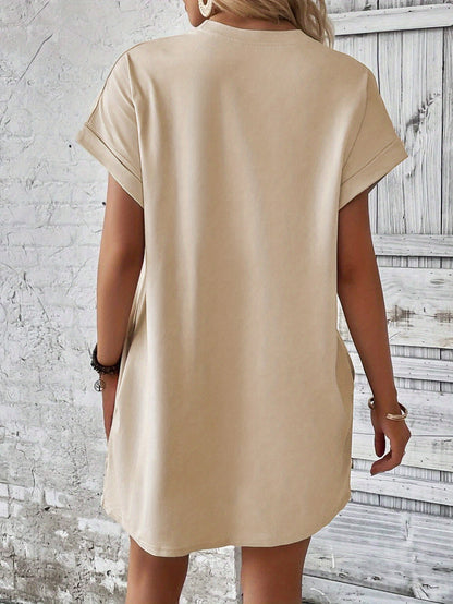 Eye Print Tee Dress, Batwing Sleeve Crew Neck Casual Dress For Summer & Spring, Women's Clothing