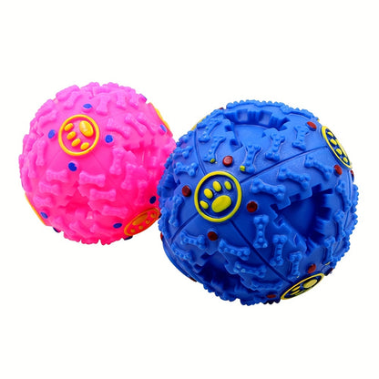 Interactive Dog Chew Toy Ball with Treat Dispenser - Durable Food-Dispensing Squeaky Toy for Teething Puppies & Dental Health, All Breeds, Black with Green & Yellow Patterns, Plastic Material