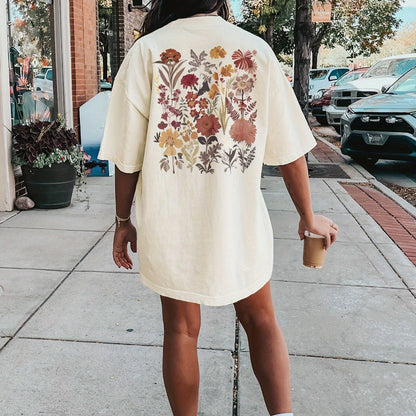 Floral Print Crew Neck Tee Dress, Casual Short Sleeve Dress For Spring & Summer, Women's Clothing
