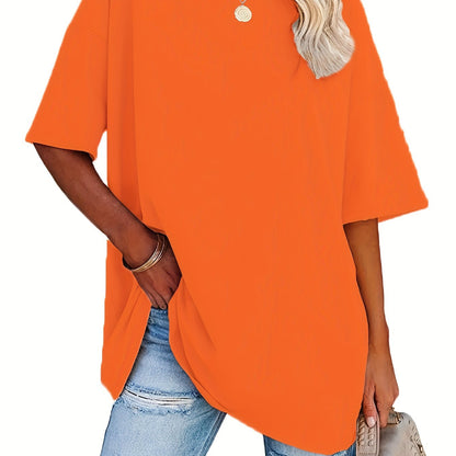 Round Neck Casual T-Shirt, Short Sleeves Loose Fit Basic Sports Tee, Women's Activewear