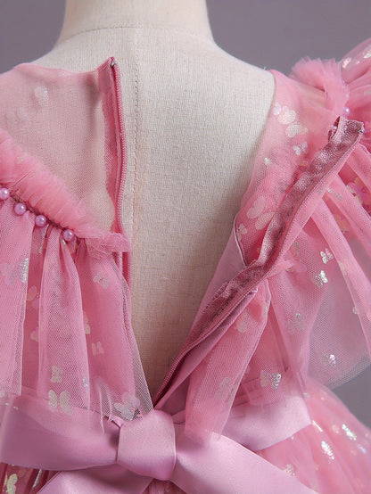 Beautiful Butterfly Ruffle Mesh Tutu Dress - Elegant Girls' Party Dresses for Birthday Gifts - Stylish Solid Colors, Ruffled Design, and Flowy Mesh Fabric