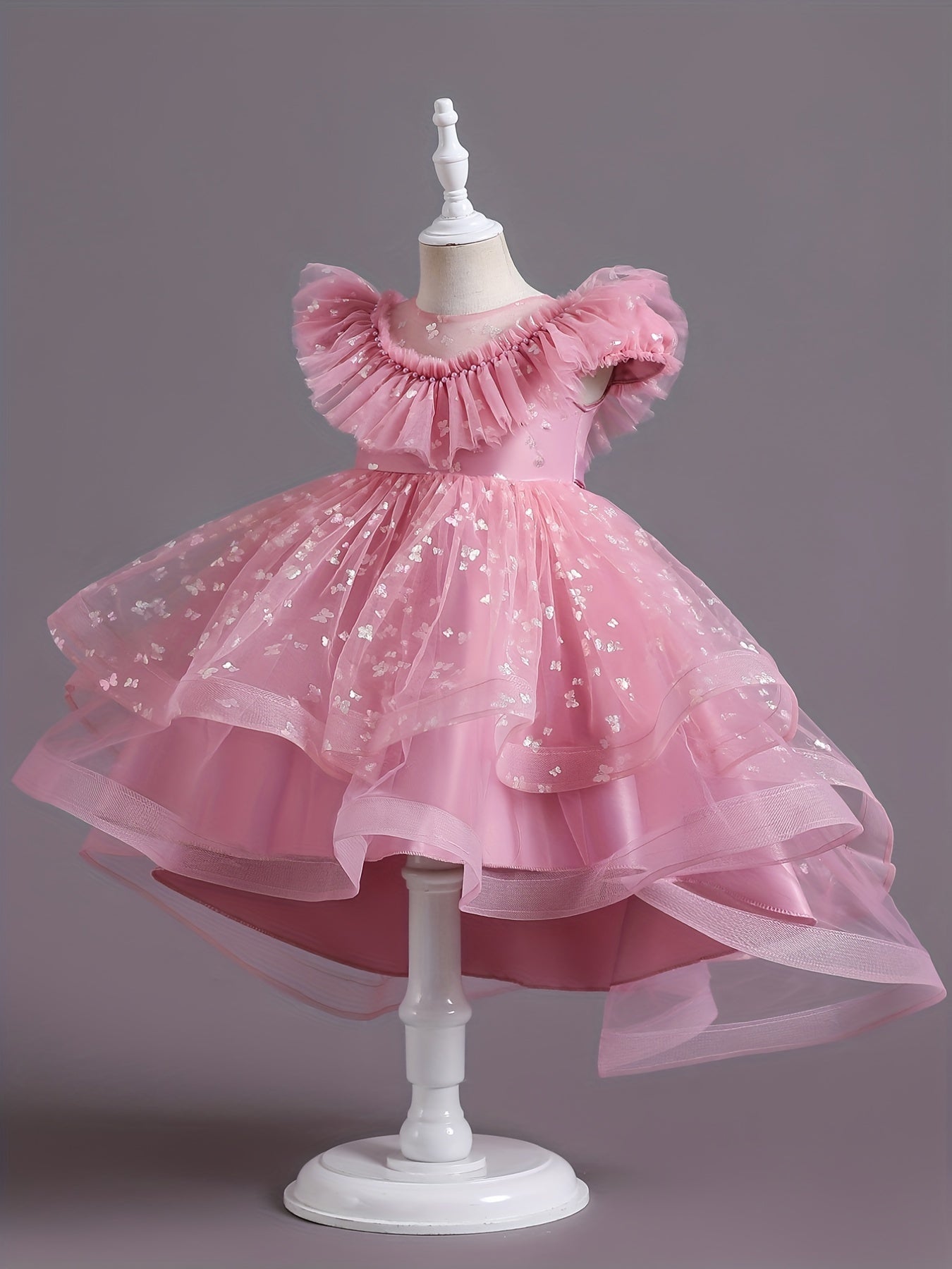 Beautiful Butterfly Ruffle Mesh Tutu Dress - Elegant Girls' Party Dresses for Birthday Gifts - Stylish Solid Colors, Ruffled Design, and Flowy Mesh Fabric