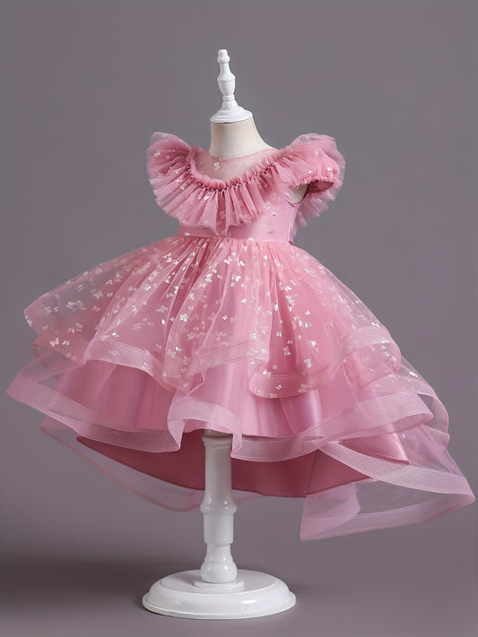 Beautiful Butterfly Ruffle Mesh Tutu Dress - Elegant Girls' Party Dresses for Birthday Gifts - Stylish Solid Colors, Ruffled Design, and Flowy Mesh Fabric