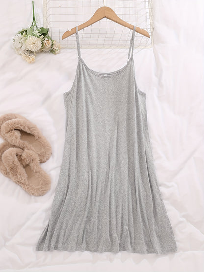 3 Pack Plus Size Cozy Nightdress Set - Women's Solid Plain Round Neck Cami Sleep Dresses with Three Piece Set, Soft Fabric, Comfortable Wear, and Relaxing Sleep Experience