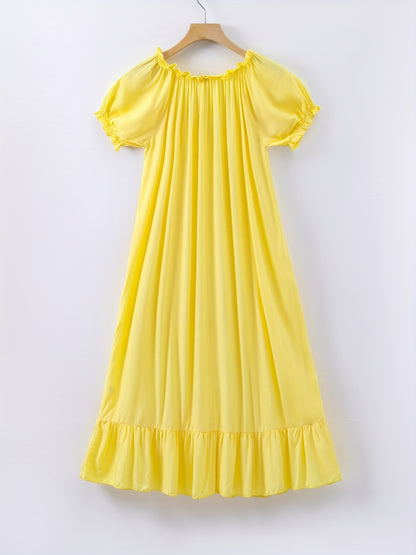 Romantic Lace Trim Princess Nightdress - Soft, Sweet, and Cute V-Neck Ruffle Hem Sleep Dress for Women - Comfortable, Breathable, and Relaxed Fit Sleepwear & Dresses for a Good Night's Sleep
