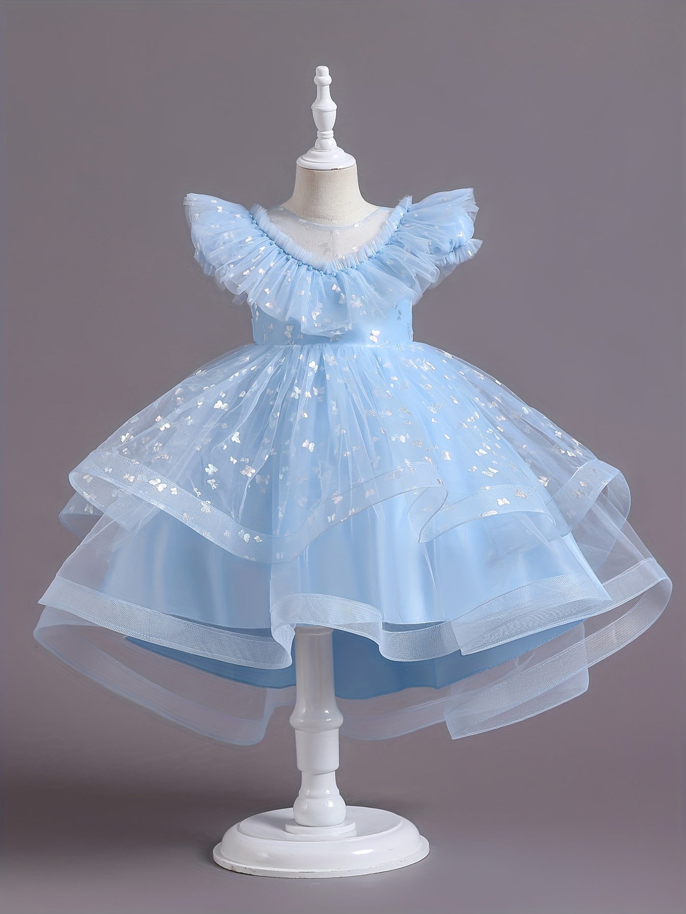 Beautiful Butterfly Ruffle Mesh Tutu Dress - Elegant Girls' Party Dresses for Birthday Gifts - Stylish Solid Colors, Ruffled Design, and Flowy Mesh Fabric