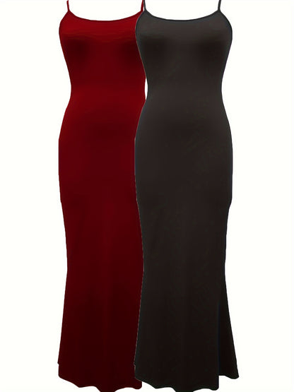 2 Packs Solid Cami Dresses, Casual Sleeveless Bodycon Dress, Women's Clothing