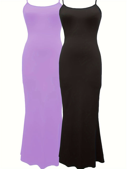 2 Packs Solid Cami Dresses, Casual Sleeveless Bodycon Dress, Women's Clothing