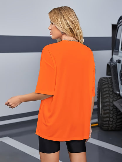 Round Neck Casual T-Shirt, Short Sleeves Loose Fit Basic Sports Tee, Women's Activewear
