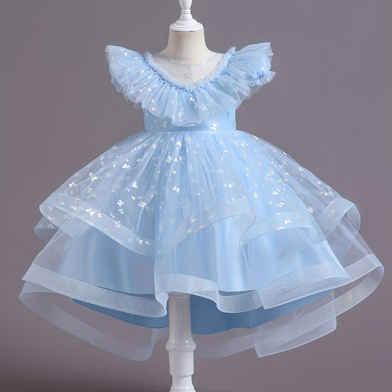 Beautiful Butterfly Ruffle Mesh Tutu Dress - Elegant Girls' Party Dresses for Birthday Gifts - Stylish Solid Colors, Ruffled Design, and Flowy Mesh Fabric