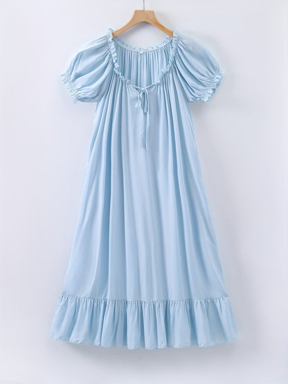 Romantic Lace Trim Princess Nightdress - Soft, Sweet, and Cute V-Neck Ruffle Hem Sleep Dress for Women - Comfortable, Breathable, and Relaxed Fit Sleepwear & Dresses for a Good Night's Sleep