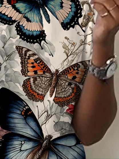 Women's Casual Butterfly Print T-shirt, 3D Printed Short Sleeve Top, Fashionable Crew Neck Tee for Daily Wear
