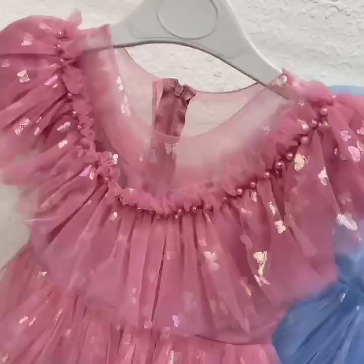 Beautiful Butterfly Ruffle Mesh Tutu Dress - Elegant Girls' Party Dresses for Birthday Gifts - Stylish Solid Colors, Ruffled Design, and Flowy Mesh Fabric