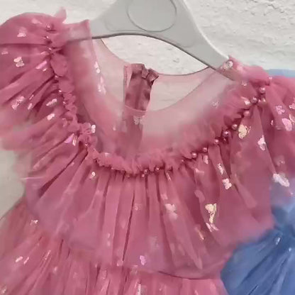 Beautiful Butterfly Ruffle Mesh Tutu Dress - Elegant Girls' Party Dresses for Birthday Gifts - Stylish Solid Colors, Ruffled Design, and Flowy Mesh Fabric