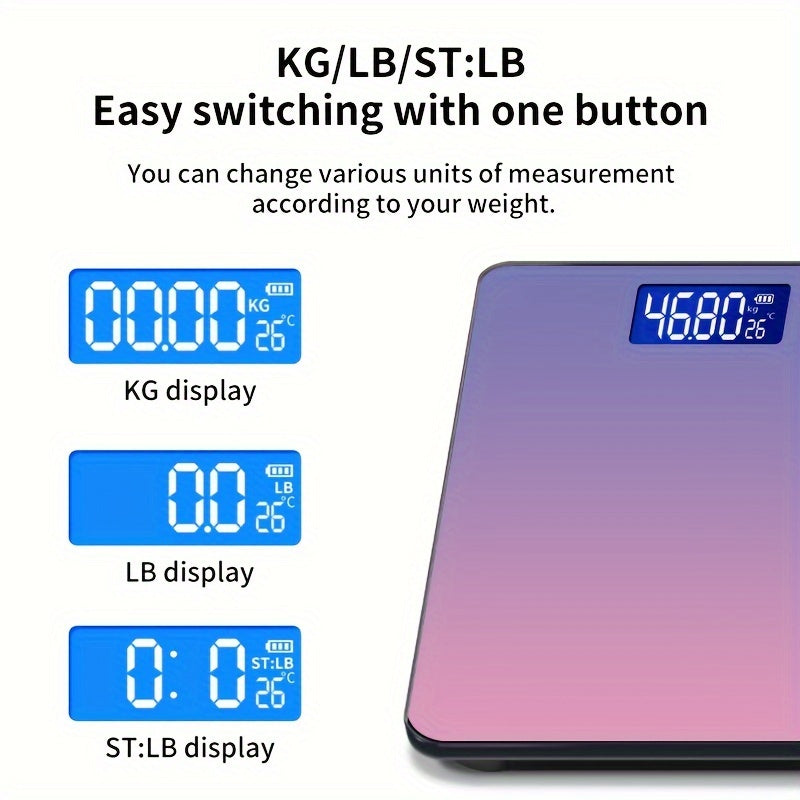 1pc Digital Bathroom Scale With Temperature - Highly Accurate Body Weight Scale With Lighted LCD Display, Round Corner Design, 400 Lb, 3 Weighing Units: LB/KG/ST:LB DispLay - For Home Use - Ideal Gift for Health-Conscious Ind