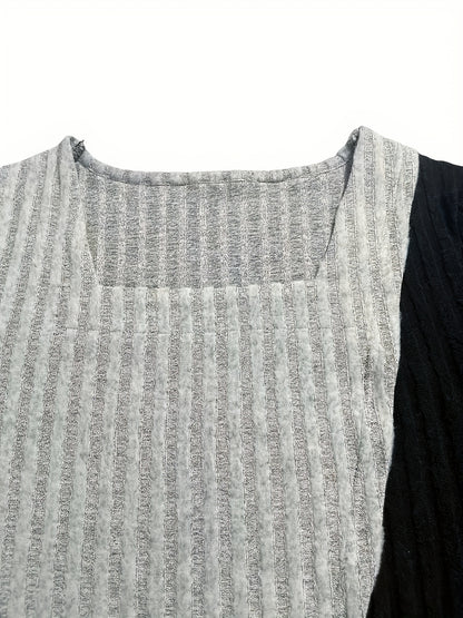 Women'S Casual Square Neck Long Sleeve Top, Asymmetrical Solid Color Knit Polyester Blouse with Spandex, Fashionable Spring/Fall Outerwear, 230gsm Fabric Weight