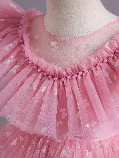 Beautiful Butterfly Ruffle Mesh Tutu Dress - Elegant Girls' Party Dresses for Birthday Gifts - Stylish Solid Colors, Ruffled Design, and Flowy Mesh Fabric