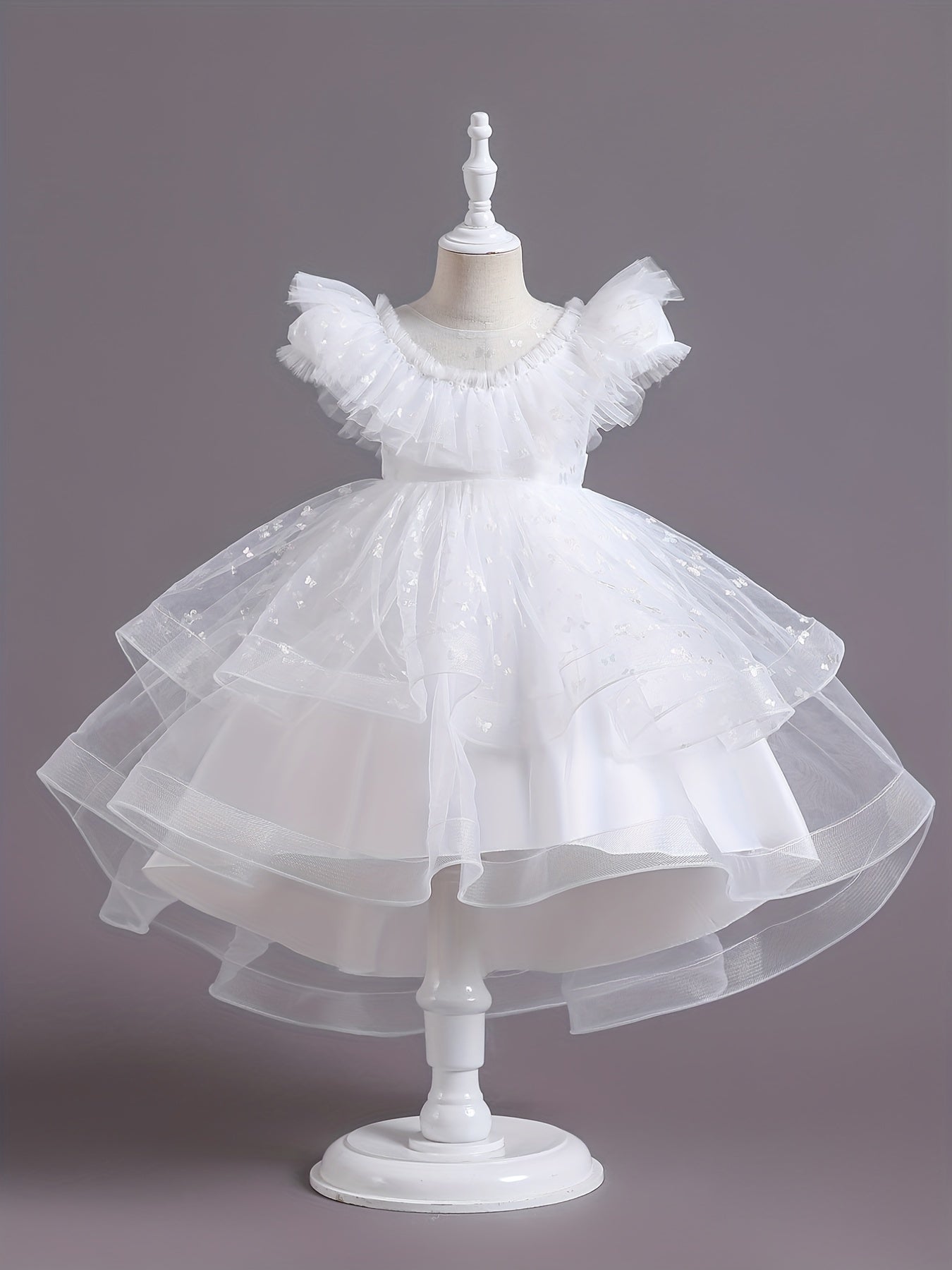 Beautiful Butterfly Ruffle Mesh Tutu Dress - Elegant Girls' Party Dresses for Birthday Gifts - Stylish Solid Colors, Ruffled Design, and Flowy Mesh Fabric