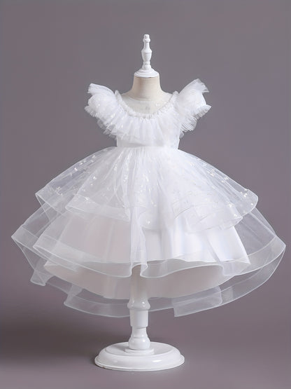 Beautiful Butterfly Ruffle Mesh Tutu Dress - Elegant Girls' Party Dresses for Birthday Gifts - Stylish Solid Colors, Ruffled Design, and Flowy Mesh Fabric