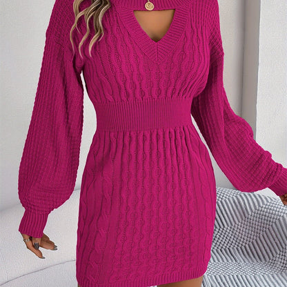 Cozy Cable Knit Sweater Dress - Women's Long Sleeve Bodycon Dresses for Casual Occasions - Soft, Stretchy, and Flattering Fit for All Seasons