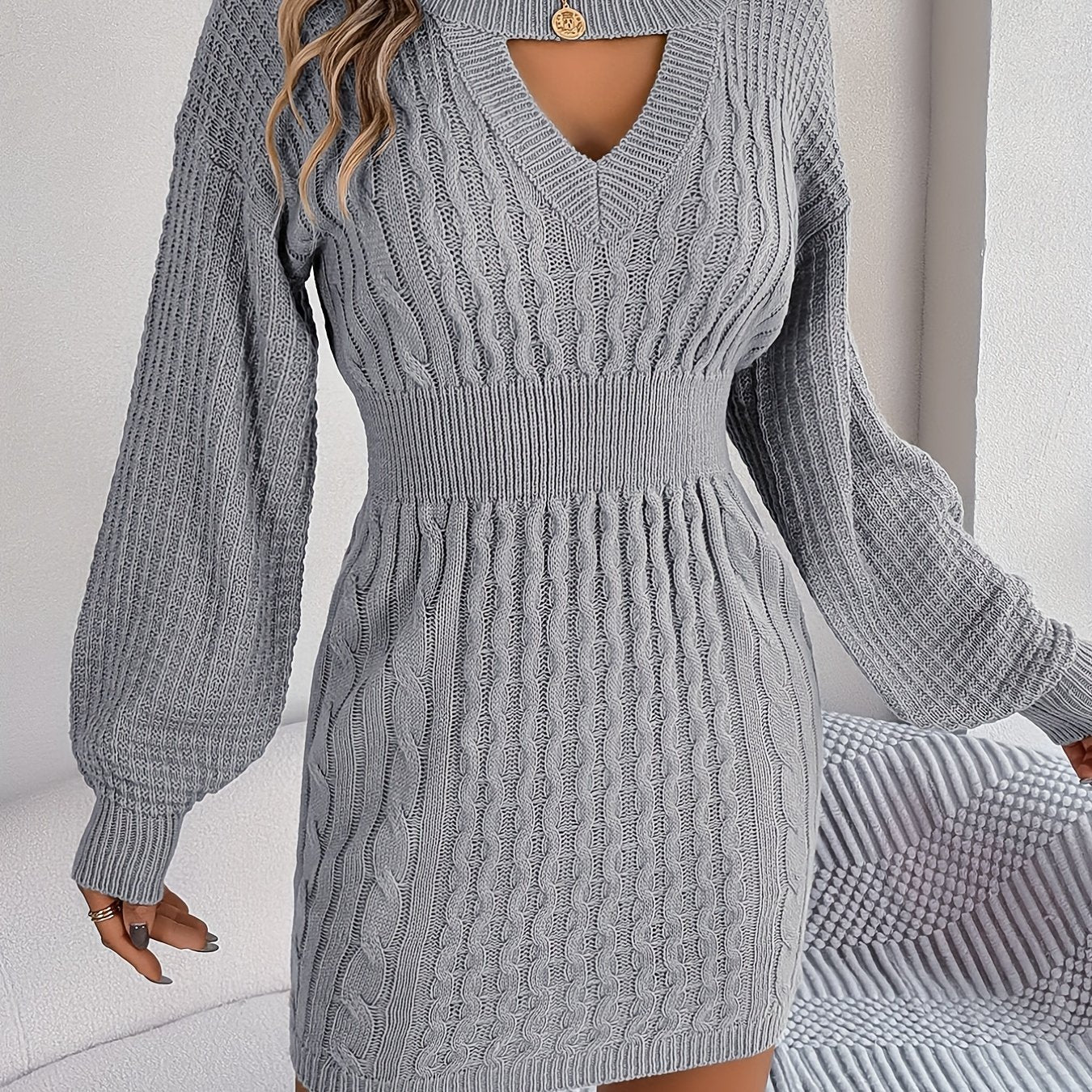 Cozy Cable Knit Sweater Dress - Women's Long Sleeve Bodycon Dresses for Casual Occasions - Soft, Stretchy, and Flattering Fit for All Seasons