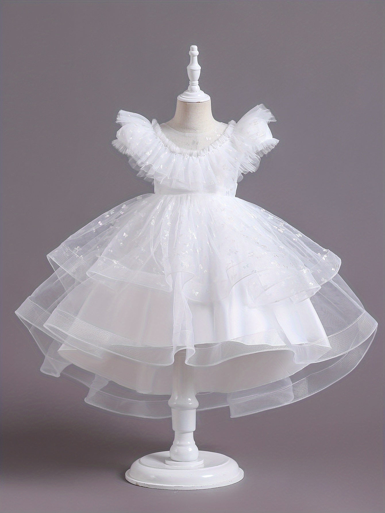 Beautiful Butterfly Ruffle Mesh Tutu Dress - Elegant Girls' Party Dresses for Birthday Gifts - Stylish Solid Colors, Ruffled Design, and Flowy Mesh Fabric