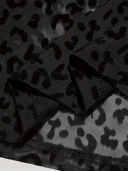 Mens O-neck Mesh Shirt Leopard Pattern See Through Blouse Party Sexy Shirt Pullover