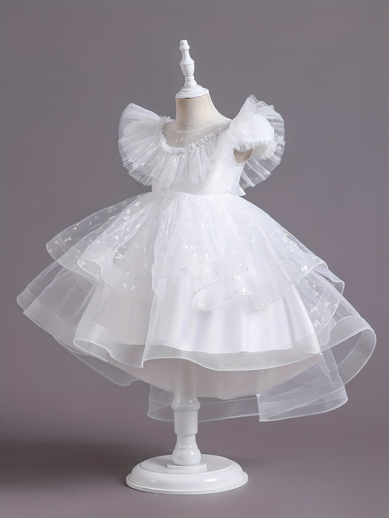 Beautiful Butterfly Ruffle Mesh Tutu Dress - Elegant Girls' Party Dresses for Birthday Gifts - Stylish Solid Colors, Ruffled Design, and Flowy Mesh Fabric