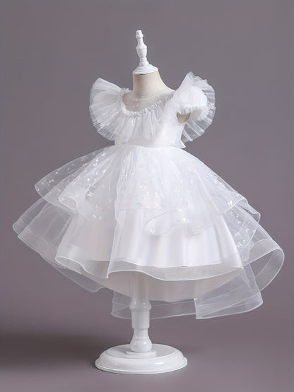 Beautiful Butterfly Ruffle Mesh Tutu Dress - Elegant Girls' Party Dresses for Birthday Gifts - Stylish Solid Colors, Ruffled Design, and Flowy Mesh Fabric