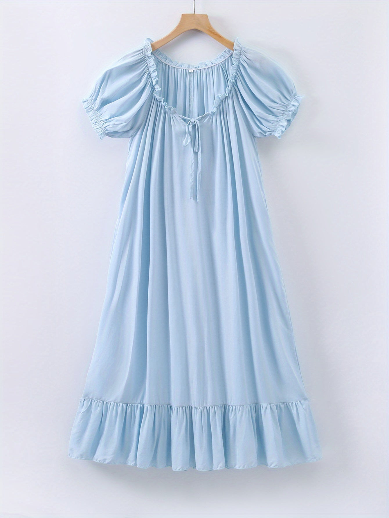 Romantic Lace Trim Princess Nightdress - Soft, Sweet, and Cute V-Neck Ruffle Hem Sleep Dress for Women - Comfortable, Breathable, and Relaxed Fit Sleepwear & Dresses for a Good Night's Sleep