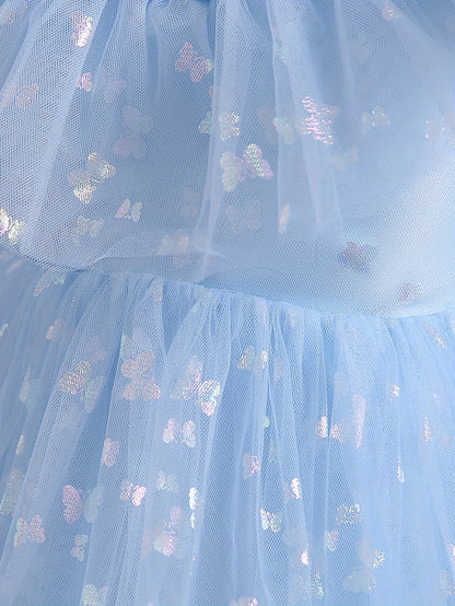 Beautiful Butterfly Ruffle Mesh Tutu Dress - Elegant Girls' Party Dresses for Birthday Gifts - Stylish Solid Colors, Ruffled Design, and Flowy Mesh Fabric