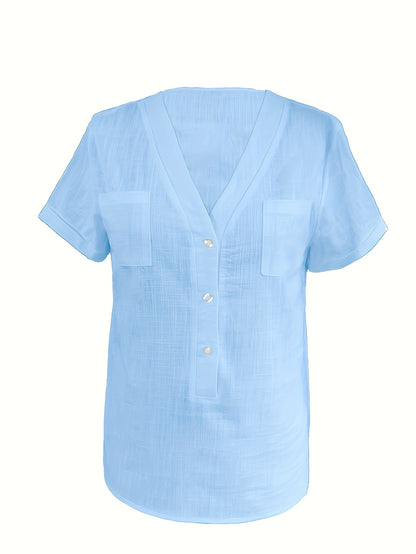 Women's Casual Blouse - Soft Pink Everyday shirt, Button-Front Placket, Non-Stretch Fabric for Office, Brunch, Lounge - Machine Washable All-Season Women's Blouse, Office Attire, Textured Fabric, Comfortable Wear, Versatile T